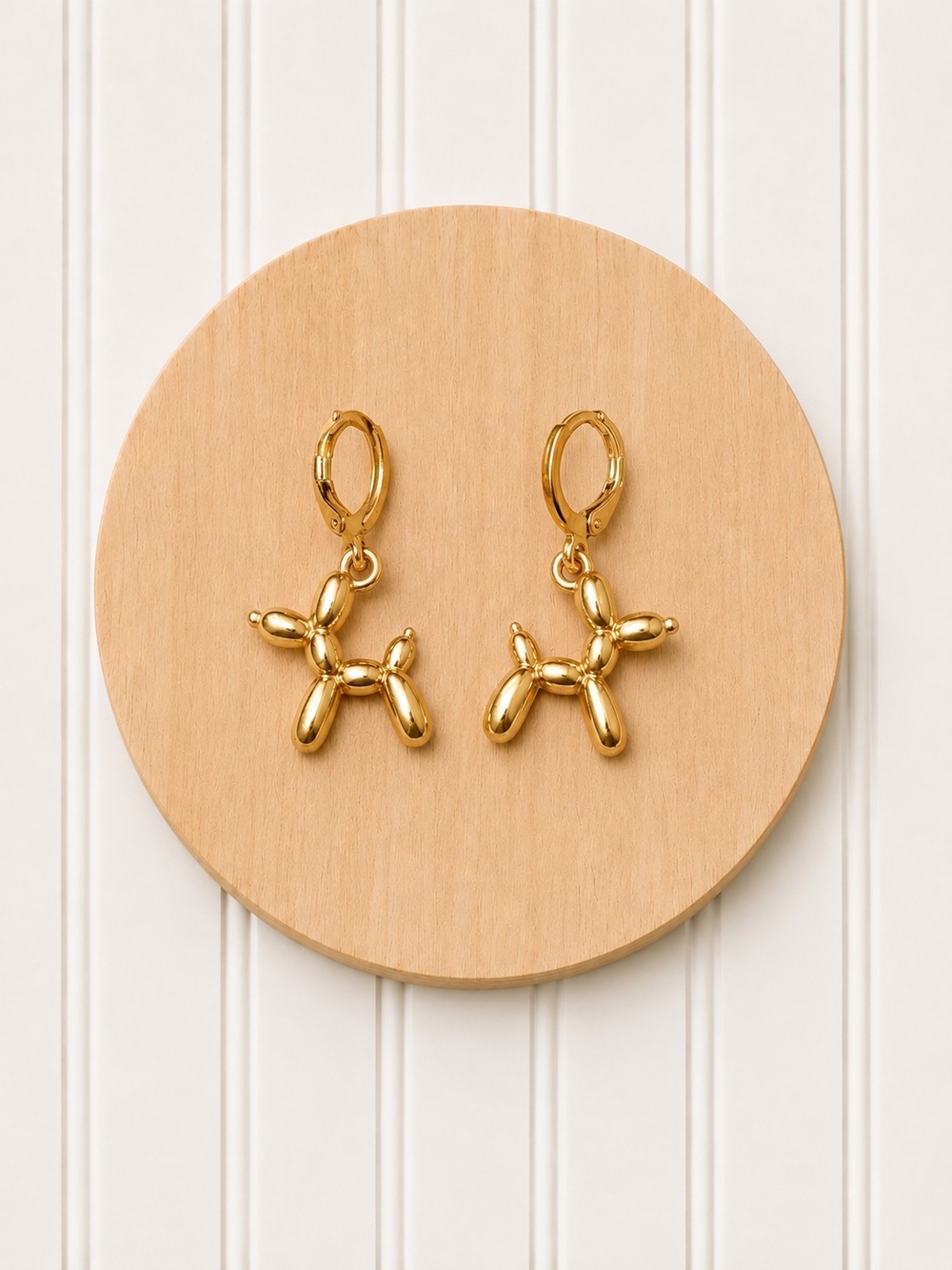Gold Tone Balloon Dog Hoop Earrings